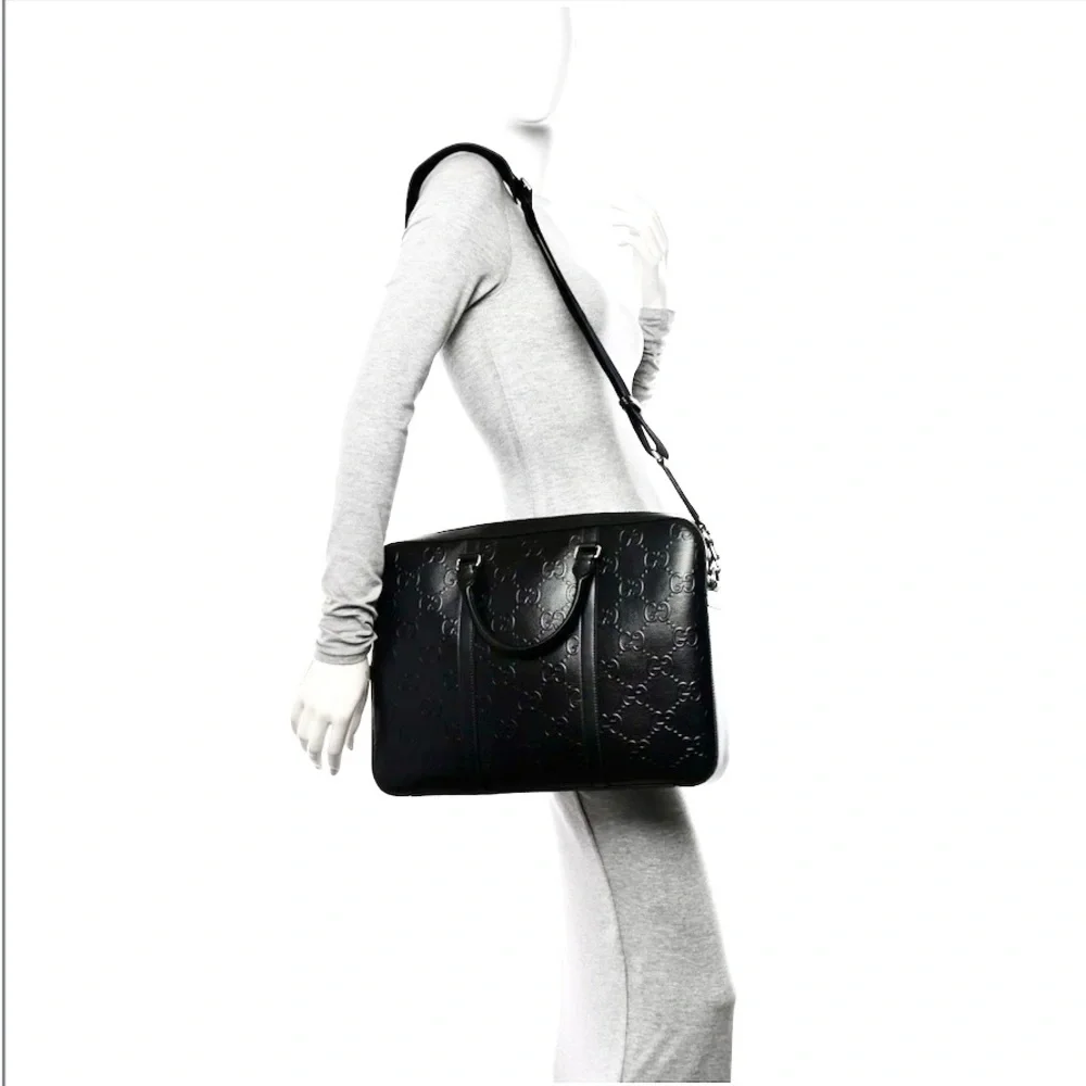 Gucci GG Embossed Leather Briefcase (Large Size)-Excellent Condition
